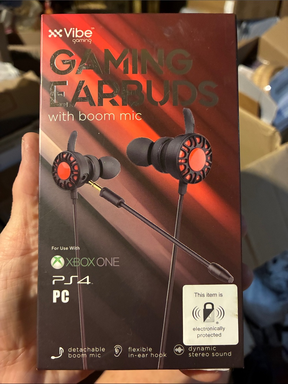 Vibe Gaming Earbuds with Boom Mic - Black & Red